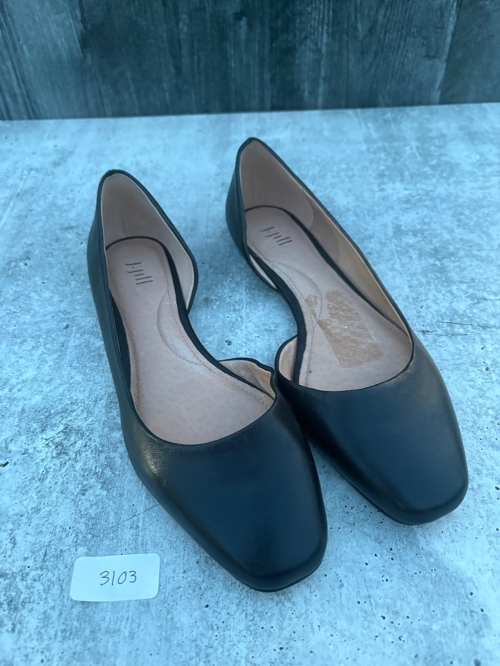 J. Jill Black Leather D'Orsay Ballet Flats with soft square toe - size 6.5